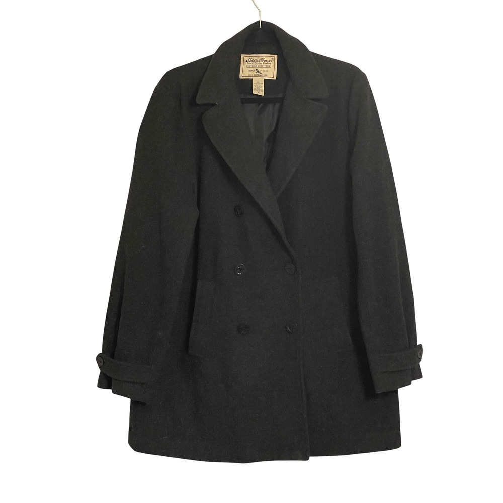 Vintage Eddie Bauer Double Breasted Wool Blend‎ Coat Tall Medium Charcoal Gray